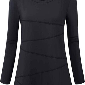 Deep Black Women's Long Sleeve Workout Shirt - Quick Dry, Stretchy, Stylish, Siz